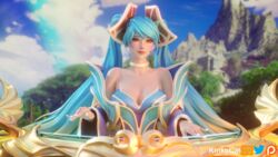 1girls 3d aqua_hair big_breasts blue_hair female female_only kinkykatt3d league_of_legends long_hair long_twintails pinup riot_games solo sona_buvelle twintails