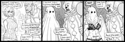 1boy 1girls absurd_res bb_(baalbuddy) elf elf_female english_text female halloween halloween_costume light-skinned_female light_skin male monochrome orc orc_male pennywise text_bubble three_panels white_background