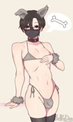 1boy belka_dog bra bulge collar cuccoking femboy girly glasses male male_only mask panties thighhighs trap