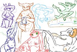 2020 3:2 anthro big_breasts breast_size_difference breasts clothed clothing dragon female fur furred_dragon genitals green_eyes group hand_on_hip horn jumping looking_at_viewer lying multiple_images nipples non-mammal_breasts nude on_back panties pussy sagging_breasts scalie sketch sleeping slightly_chubby small_breasts standing the_weaver topless underwear water western_dragon wide_hips