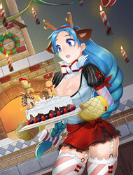 2020 ass background big_breasts bling_(wnsdud34) blue_eyes blue_hair breasts christmas christmas_outfit cleavage dress dress_shirt female female_only ginger gingerbread_man gloves high_resolution human light-skinned_female light_skin looking_at_another original skirt solo_female surprised thick thick_thighs thigh_boots thigh_gap thighs