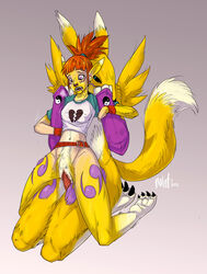 1boy 1girls 2012 alternate_species anthro black_nose blue_eyes breasts canid digimon digimon_(species) digimon_tamers duo female fur genitals hair hi_res human looking_down male male/female male_anthro male_renamon mammal nipple_outline nolaf penetration penis pussy red_hair renamon rika_nonaka simple_background straight transformation vaginal_penetration yellow_body yellow_fur