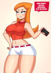 1girls areola_bulge armpit_crease armpits arrogant big_breasts breasts cameltoe candace_flynn cleavage disney disney_channel disney_xd drunkavocado female female_only ginger human human_only large_breasts miniskirt name_drop nipple_bulge onlyfans phineas_and_ferb solo solo_female speech_bubble text thick thick_thighs thighs white_female wide_hips