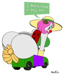 animated ass ass_jiggle breasts butt_jiggle car clown clown_car clown_girl clown_makeup clown_nose driving english_text female gif green_eyes hyperflannel jiggle jiggling large_ass large_butt looking_back pink_hair sideboob small_car sun_hat sunhat text thighs white_skin wind-up_key windup windup_key