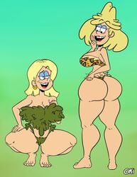 2girls amazonian ass becca_chang big_ass blonde_hair cavewoman commission female_only leaf_bikini looking_at_another milf multiple_girls nickelodeon oniartist rita_loud squatting standing straight_hair tagme the_casagrandes the_loud_house