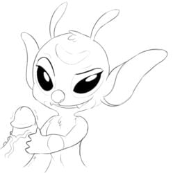 4_fingers alien antennae_(anatomy) black_and_white bonnie_(lilo_and_stitch) chest_tuft cute_fangs disembodied_penis disney duo experiment_(lilo_and_stitch) eyebrows facial_markings female fingers forehead_markings genitals head_markings head_tuft humanoid_genitalia humanoid_penis lilo_and_stitch looking_at_viewer male markings monochrome partial_male penis penis_grab raised_eyebrow rawrunes semi-anthro simple_background smile smirk solo_focus straight tuft vein veiny_penis white_background