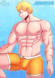 bara bulge male male_focus male_only mirio_togata muscles muscular muscular_male my_hero_academia randrewcv smiling solo solo_male underwear