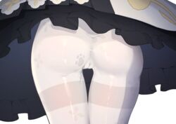 1girls ass ass_focus barbara_(genshin_impact) cameltoe ett female female_only from_behind genshin_impact nun pantyhose paw_print paw_tattoo solo tattoo thick_thighs thigh_gap thighband_pantyhose tights white_legwear