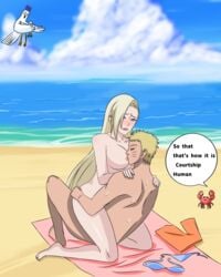 1girls areolae bangs barefoot beach_towel bikini_removed birds blonde_hair blush breast_sucking breasts cecyartbytenshi covering_eyes cowgirl_position crab facial_markings female hair_over_one_eye ino_yamanaka kneeling lipstick long_hair makeup male naked naruto naruto:_the_last naruto_(series) nipples nude ocean outdoors sand sex shorts_removed sitting speech_bubble straddling surprised sweat sweatdrop sweating swimsuit_removed talking toes uzumaki_naruto very_long_hair water whisker_markings whiskers yellow_hair