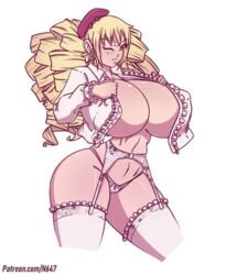 1girls 2019 ass big_ass blonde_hair breasts breasts_bigger_than_head cleavage color drill_hair female female_only hat hourglass_figure huge_breasts hyper hyper_breasts lingerie long_hair n647 one_eye_closed ore_no_nounai_sentakushi_ga_gakuen_love-comedy_wo_senryoku_de_jama_shiteru reikadou_ayame solo thighhighs thighs thin_waist top_heavy voluptuous white_background wide_hips yellow_eyes