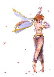 1girls belly_dancer belly_dancer_outfit brown_hair closed_eyes dancer dancer_outfit dancing detached_sleeves female harem_girl harem_outfit harem_pants lyrical_nanoha mahou_shoujo_lyrical_nanoha_strikers ponytail smile sos77755 takamachi_nanoha veil