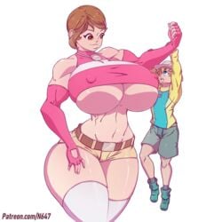 1boy 1girls 2019 alternate_body_type alternate_breast_size big_ass big_breasts breasts brown_hair bursting_breasts cleavage clothing color digimon elbow_gloves female fingerless_gloves giantess gloves hikari_yagami huge_ass huge_breasts human legwear male muscles muscular n647 navel nipple_bulge nipples_visible_through_clothing pink_gloves shiny shiny_hair shiny_skin short_hair short_shorts shorts size_difference smile smiling takeru_takaishi taller_female taller_girl thick_thighs thighhighs thighs thin_waist underboob voluptuous wasp_waist white_background white_legwear wide_hips