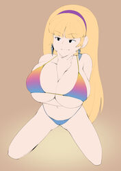 47k arm_between_breasts big_breasts bikini blonde_hair breasts cleavage disney disney_channel earrings female female_focus flat_color full_body gradient gradient_background gravity_falls highres holding_own_breast huge_breasts kneeling pacifica_northwest solo straight_hair swimsuit tagme teenager young