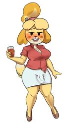 1futa 2020 animal_crossing anthro ball_bulge balls balls_under_clothes blush bottomless_skirt breasts bulge cameltail cleavage clothed clothing curvy drunk flaccid fully_clothed furry futa_only futa_sans_pussy futanari half-closed_eyes isabelle_(animal_crossing) large_breasts looking_at_viewer nightpickle nintendo open_mouth penis penis_bulge penis_under_clothes penis_under_skirt skirt smile solo standing wide_hips