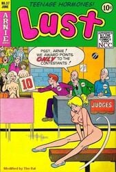 2girls alias_the_rat archie_andrews archie_comics audience balance_beam betty_cooper blonde_hair clothed_male geraldine_grundy gymnastics multiple_girls nude nude_female topless waldo_weatherbee