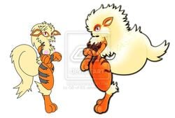 2009 anthro arcanine breasts color female female_only fur furry gb_of_bs multiple_females nintendo nipples nude pokemon pokemon_(species) side_view simple_background standing watermark white_background