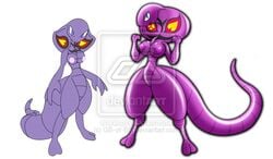 anthro arbok barefoot breasts color female female_only gb_of_bs multiple_females multiple_girls nintendo nipples nude pokemon purple_skin simple_background standing watermark white_background