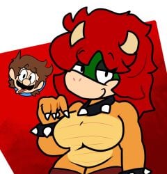 1boy 1girls big_breasts bowser breasts female female_bowser female_focus lewdewott male mario mario_(series) solo_focus tagme