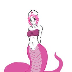 1girls bare_shoulders clothed dorf_quest female krann naga nurse pink pink_hair solo white_background