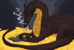 artist_request bilbo_baggins blush bottomless gay gold jewels licking smaug tagme the_hobbit tongue uncensored