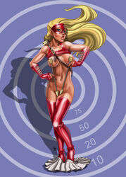 1girls alternate_version_available arrow arrowette blonde_hair breasts cissie_king color colored covering covering_nipples dc dc_comics female female_only no_panties pablocomics pubic_hair solo superheroine thighhighs uncensored young_justice