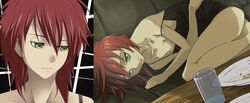 darker_than_black female glass green_eyes havoc_(darker_than_black) pale_skin plate red_hair solo tagme