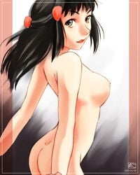 2009 akosan ass black_hair breasts dawn_(pokemon) dimples_of_venus female female_only human looking_back nude pokemon pokemon_dppt solo