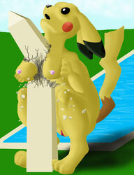 anthro breasts color day demon female female_only front_view fur furry furry_only horrible_anatomy inanimate nintendo nipples nude outdoors pikachu pokemon solo titfuck vagina vulva washington_monument what yellow