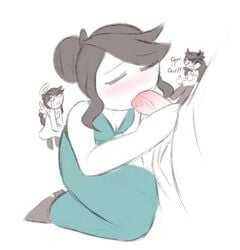 angel blowjob blush brown_hair devil dress fellatio jaiden jaiden_animations jaidenanimations jonathanpt kneeling oral penis prom_dress shoulder_angel shoulder_devil tagme youtube youtuber