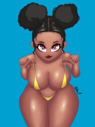 1girls :3 afro_puffs big_breasts big_hips dark-skinned_female dark_skin double_bun female female_only fizzyrox_(artist) mahmapuu oc puusona self_insert solo thighs