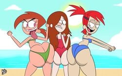 3girls altzegoz_(artist) ass ass_cleavage ass_freckles ass_to_ass beach bikini bottom_heavy bubble_butt butt_crack cartoon_network crossover disney disney_channel exposed_ass fat_ass female female_only foster's_home_for_imaginary_friends frankie_foster freckles gigantic_ass gravity_falls human nickelodeon one_piece_swimsuit pawg ponytail red_hair sandwiched small_bikini straight_hair the_fairly_oddparents tight_clothing tongue_out two_piece_swimsuit uncomfortable vicky_(fairly_odd_parents) wendy_corduroy