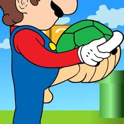 1:1 animated anthro balls clothing duo facial_hair genitals gloves grabbing_shell handwear human human_on_anthro interspecies koopa male male_on_anthro mammal mario mario_(series) moustache nintendo penis reptile scalie short_playtime super_mario_bros. turtle video_games weridartist