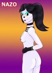 1girls ass black_hair bodypaint breasts catalina_la_catrina dia_de_los_muertos female hair_flower long_hair nazosempai nude ponytail purple_eyes purple_skin yellow_sclera