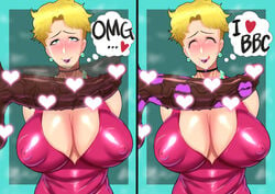 1boy 1girls big_penis blonde_hair blush cheating clothed_female dark-skinned_male dark_skin dragon_ball dragon_ball_super dragon_ball_z erect_nipples faceless_male gilf heart huge_breasts huge_cock interracial large_breasts lipstick lipstick_mark milf panchy panchy_(dragon_ball) panchy_briefs raceplay short_hair text thought_bubble zxcv