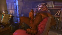 3d animated anthro beast_(disney) beauty_and_the_beast big_penis couch disney furry ictonica inside loop low_quality male male_only masturbation no_sound on_couch precum precum_drip room signature solo solo_male video