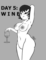 1girls big_breasts casual female fizzyrox_(artist) human jucika naked naked_female nude nude_female pale_skin pussy sketch solo solo_female wide_hips wine wine_glass