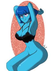 1girls blue_skin bra cartoon_network dress fizzyrox_(artist) half-dressed half_naked lapis_lazuli_(steven_universe) lingerie steven_universe