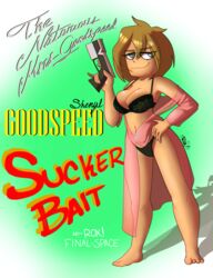 bra female female_only final_space fizzyrox_(artist) gun lingerie pinup sheryl_goodspeed