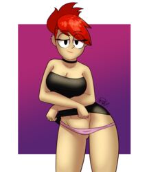 1girls big_breasts black_dress cartoon_network female female_focus female_only fizzyrox_(artist) foster's_home_for_imaginary_friends frankie_foster pink_panties pinup red_hair solo