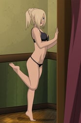 1girls arm_support blonde_hair blue_eyes bra darkalx feet female female_only hair_over_one_eye ino_yamanaka ino_yamanaka_(naruto:_road_to_ninja) long_hair looking_at_viewer naruto naruto:_road_to_ninja naruto_(series) naruto_shippuden panties posing raised_leg smile soles solo standing standing_on_one_leg tied_hair tiptoes toes underwear