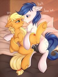 2019 absurd_res animal_genitalia animal_penis applejack_(mlp) balls bed blonde_mane blonde_tail blue_eyes blue_mane blue_tail blush bodily_fluids chest_tuft constance_everheart cum cum_in_pussy cum_inside cum_leaking cutie_mark dialogue duo ears_back english_text equid equine equine_penis fan_character female female_penetrated feral feral_on_feral friendship_is_magic fur furniture genital_fluids genitals green_eyes hasbro hi_res horse inner_ear_fluff inside looking_at_another lying male male/female male_penetrating male_penetrating_female mammal mane medial_ring my_little_pony on_bed open_mouth orange_body orange_fur penetration penis pesty_skillengton pillow pivoted_ears pony pussy raised_inner_eyebrows saliva saliva_string spread_legs spreading text tongue tongue_out tuft underhoof vaginal_penetration white_body white_fur