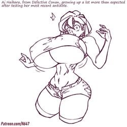 1girls 2020 ai_haibara ass_expansion big_ass big_breasts black_and_white breast_expansion breasts cleavage detective_conan female female_only huge_breasts human monochrome n647 nipples_visible_through_clothing ripped_clothing shiho_miyano shocked short_hair sketch solo surprised thick_thighs voluptuous wide_hips