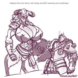 1boy 1girls 2019 armor big_ass big_breasts black_and_white breasts cleavage female female_focus for_honor giantess huge_breasts larger_female lawbringer_(for_honor) male monochrome muscular n647 nipple_bulge nipples_visible_through_clothing size_difference smaller_male standing taller_female valkyrie_(for_honor) voluptuous wide_hips