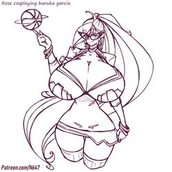 1girls ass basketball basquash! big_ass big_breasts black_and_white bracelet breasts brother_complex cleavage cosplay earrings eyebrows_visible_through_hair glasses haruka_gracia huge_breasts long_hair looking_at_viewer monochrome n647 rose_drake_(n647) sketch solo spinning suit sunglasses taller_female thick_thighs thin_waist very_long_hair voluptuous wasp_waist wide_hips