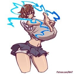 1girls alternate_breast_size ass bare_midriff big_thighs breasts brown_hair color curvy curvy_body curvy_female curvy_figure curvy_hips electricity eyebrows_visible_through_hair female female_only gigantic_breasts large_thighs looking_at_viewer magic misaka_mikoto n647 navel patreon_username school_uniform short_hair shorts shorts_under_skirt simple_background sole_female solo teenage_girl teenager thick_thighs thin_waist thunder_thighs to_aru_kagaku_no_railgun to_aru_majutsu_no_index tokiwadai_school_uniform vest voluptuous white_background wide_hips