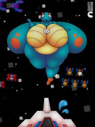 alien alien_girl anthro bbw between_breasts blue_skin boss_galaga breasts breasts breasts bug chubby chubby_female cleavage fat female galaga gravityinbound hips insect_girl insect_wings insects large_breast namco pink_eyes space ssbbw thick_thighs thighs wide_hips