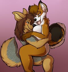 anthro blush breasts canid canine canis corsac_fox domestic_dog duo female female_on_top fox fur hair hi_res husky male male_on_bottom mammal meani nipples nordic_sled_dog nude on_bottom on_top sex spitz straight wolf zipzap