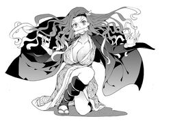 angry_face areola_slip azukiko big_breasts black_and_white demon_slayer female female_focus female_only greyscale haori hirotsuki5 japanese_clothes kamado_nezuko kimetsu_no_yaiba kimono long_hair looking_at_viewer looking_away monochrome nipple_bulge nipples_visible no_bra sandals solo visible_nipples