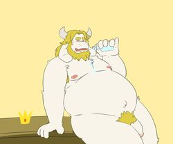 2020 anthro armpit_hair asgore_dreemurr belly body_hair boss_monster bovid caprine closed_eyes flaccid genitals hi_res male male_only mammal nipples overweight overweight_anthro overweight_male penis pubes ragnadope solo undertale video_games