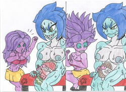 1futa 1girls alien awesomenauts balls breasts coco_nebulon coconut crushing diphallia diphallism duo female futanari multi_penis penis sonicfan546_(artist) syndey_baidam watermelon